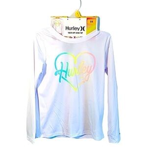 NEW Hurley Girls Long Sleeve Dri-Fit UPF 50+ Shirt White Swim Top - Size 4 & 5/6